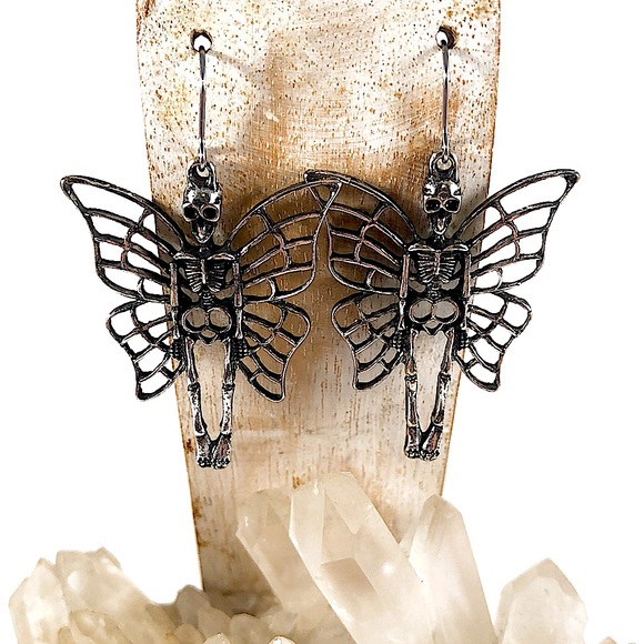 Gothic Butterfly Skeleton Fairy Earrings - Picture 5 of 9